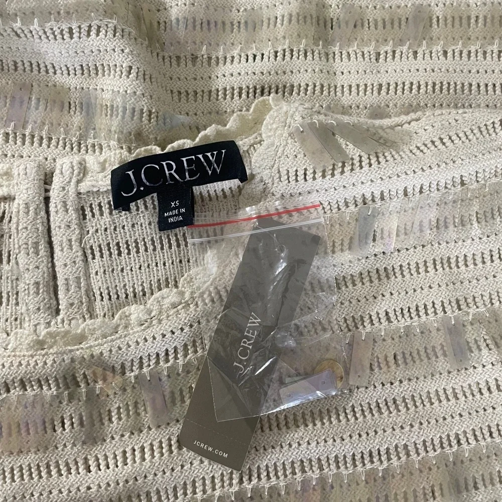 NWT!! J. CREW Crochet Shirt Shimmery Sequins Knit Party Glam Preppy X-Small‎